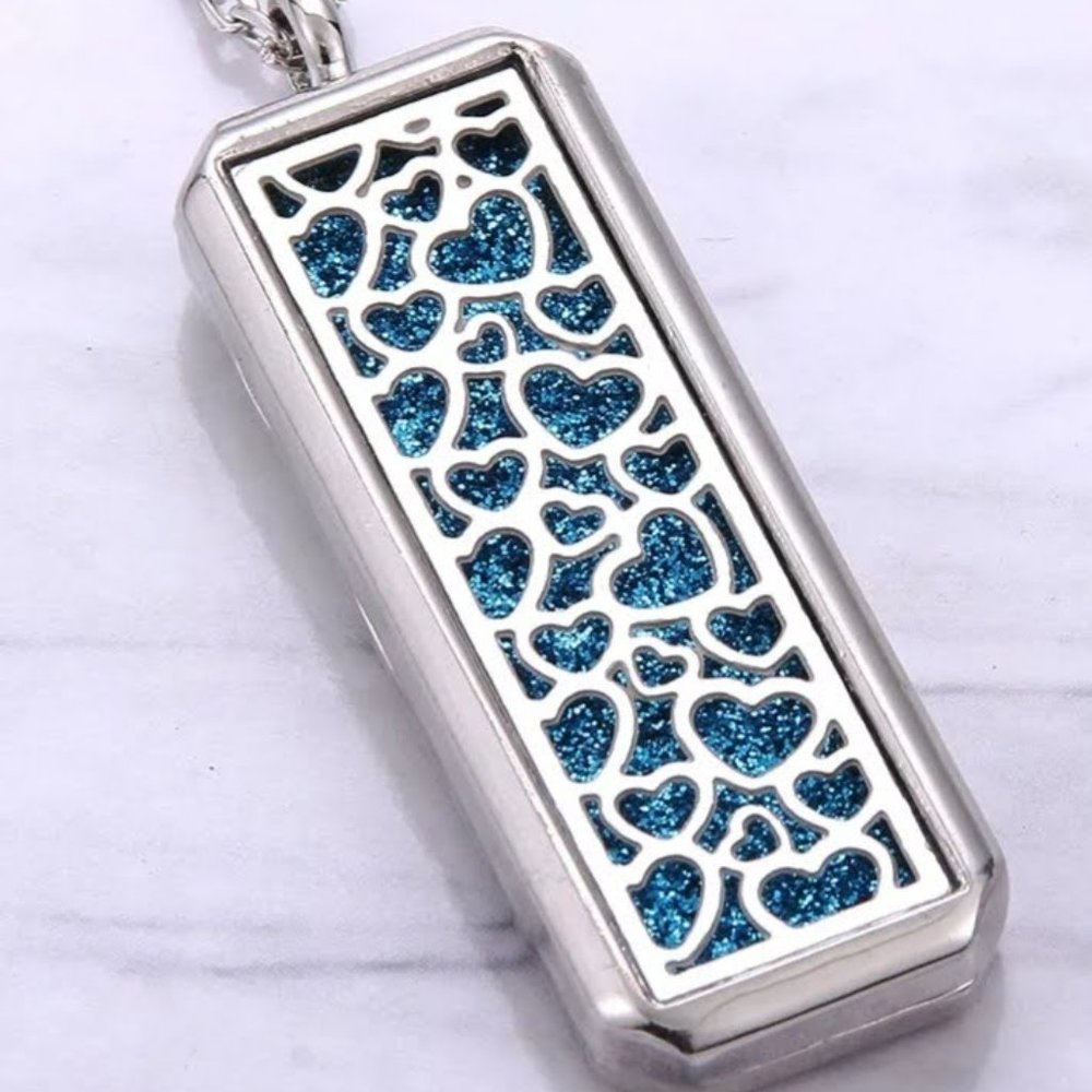 Blue Heart Silver Metal AromaNecklace/Car Diffuser
